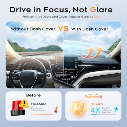 Upgraded Gray Dash Cover for 2018-2024 Toyota Camry Accessories,Dashboard Cover Mat Anti-Glare UV Protection Sunshade Pad Non-Slip - size: 18-24 Camry Dash Cover(Gray)