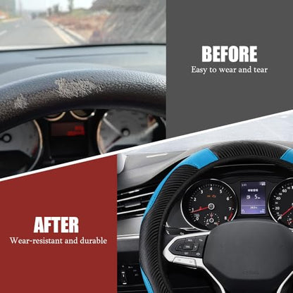 Car Steering Wheel Cover, Steering Wheel Protector, Universal 14.5-15 Inch Microfiber Leather Breathable Auto Steering Wheel Covers, Carbon Fiber Steering Wheel Cover for Women Men (Blue) - color: Blue