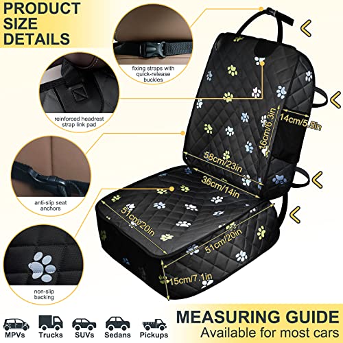 Front Seat Dog Cover for Cars Trucks SUV Waterproof Scratchproof Nonslip Full Protection Pet Dog Car Seat Covers Cute Paw Print Front Passenger Chair Protector for Travel Bed Safety(Black)