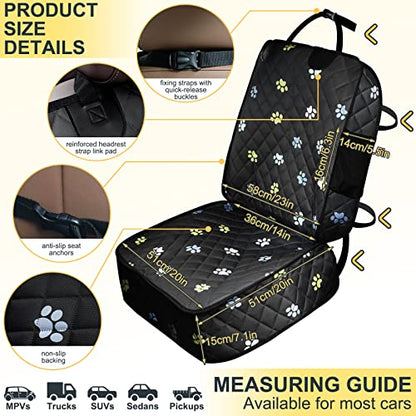 Front Seat Dog Cover for Cars Trucks SUV Waterproof Scratchproof Nonslip Full Protection Pet Dog Car Seat Covers Cute Paw Print Front Passenger Chair Protector for Travel Bed Safety(Black)