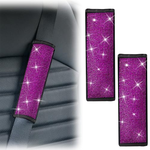 2 PCS Bling Car Seat Belt Shoulder Pads, Bling Seat Belt Covers with Bling Rhinestones, Car Accessories Seatbelt Strap Pad with Crystal Diamond for Car, Truck, SUV (Pink Diamond) - color: Pink