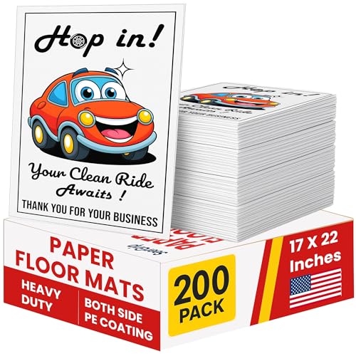 200 Paper Floor Mats For Cars - Waterproof Disposable Car Floor Mats, Car Detailing Supplies,Tapetes Para Carro, Automotive Auto Detailing, Carpet Protector,Resists water,oil, snow & dirt (17 X 22 In) - color: 200 Pack