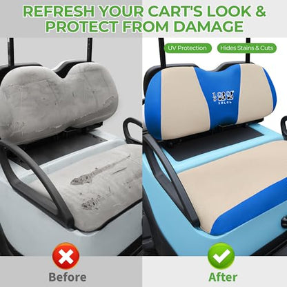 10L0L Golf Cart Seat Covers, Super Comfort Cooler Than Vinyl Seat Cover, Front and Rear Seat Cover for Yamaha EZGO Club Car, No Drilling Breathable Mesh Bench Seat Blanket, Machine Washable - color: Beige + Blue, style: Front Seat - For Yamaha & Club Car