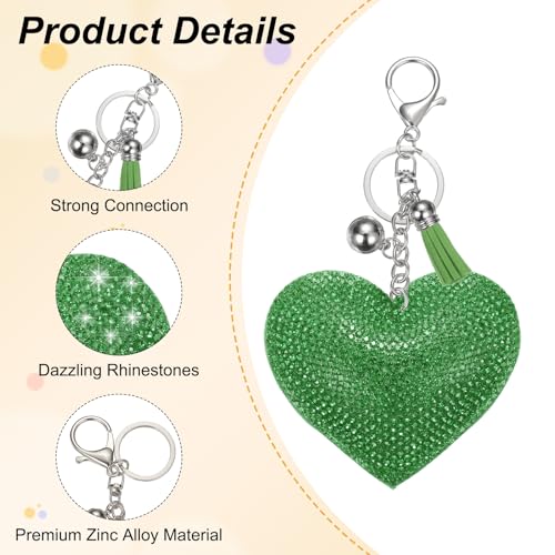 PATIKIL Rhinestone Keychains for Women, Cute Bling Heart Shape Purse Charm for Bag Handbags Car Keys - color: White-light Green