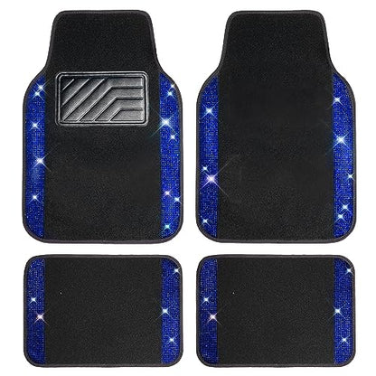 CAR PASS Bling Rhinestones Diamond Car Floor Mat,Sparkly Glitter Shining Crystal Carpet Anti-Slip PVC Heel Pad Waterproof Universal for Automotive SUV,Sedan,Van,4pcs Girl Pretty Women Men Black Blue - color: Blue Diamond