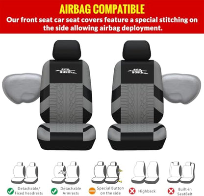 Gray Three Row Car Seat Covers Full Set (7 Headrests), 3D Tyre Embossed, Airbag Compatible, Universal Fit for Car, Truck, SUV (7 Passenger) - color: Black & Gray, size: Three Row Set (7 pieces)