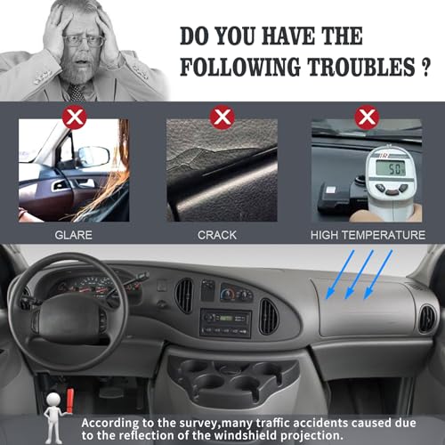 Dashboard Cover Custom Fit for Ford Econoline E150 E250 E350 E450 Cargo Van 1997-2008,Dash Cover Mat Pad Carpet Protector (Black) - color: 1997-2008 Black