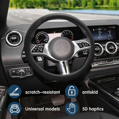 Car Steering Wheel Cover, 13 to 14.17 inches Non-Slip Silicone Steering Wheel Protector, Car Accessories Thin Soft Leather Texture Steering Wheel Protective Cover for Most Cars (Black) - color: Black