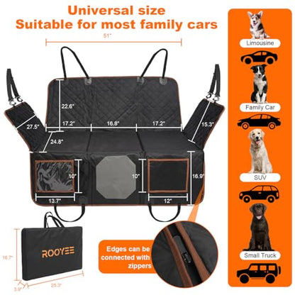 Back Seat Extender for Dogs, Hard Bottom Dog Car Seat Cover for Backseat Support 400lbs, Waterproof Pet Hammock with Mesh Window for SUVs, Cars & Small Trucks
