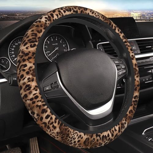 Leopard Steering Wheel Cover Covers for Truck Auto Van SUV Universal 15 inch Enthic Cheetah Steering Wheel Accessories, 15 Inch Neoprene Auto Interior Decor, Neoprene - color: Leopard Animal