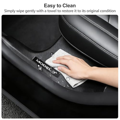 8PCS Door Sill Protector for Tesla Model 3 Highland 2024-2026, Carbon Fiber Texture Door Sill Guards Anti-Scratch, Full Protect Front and Rear Door Protection Pad Tesla Interior Accessories