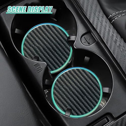 2PCS Car Cup Holder Coaster, 2.7 Inch Carbon Fiber Non-Slip Embedded Drink Mat, Luminous Cup Holder Insert Coaster Pad, Universal Car Interior Decoration Accessories for Women Men(No Mark)