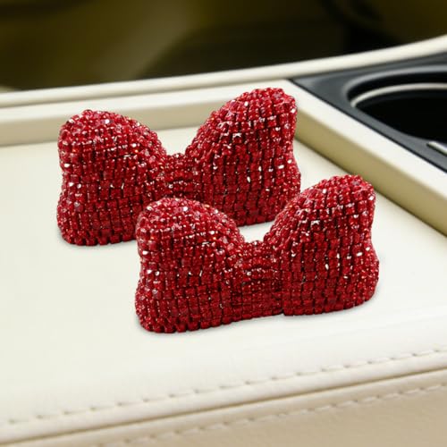 Craedli 2PCS Bling Bowknot Car Dashboard Decoration, Shiny Rhinestone Car Center Console Ornament Present for Women, Cute Auto Interior Desk Decorative Accessories for Home, Office (Red) - color: Red