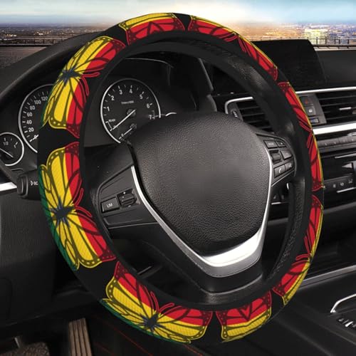 Butterfly Ghanaian Flag Universal Steering Wheel Cover Non-Slip Grip Floral Design for Cars/Trucks/Suvs (Fits 14.5"-15" Wheels)