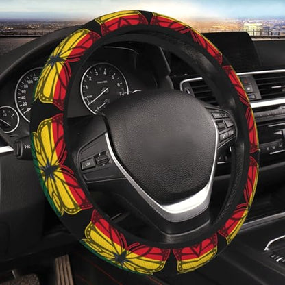 Butterfly Ghanaian Flag Universal Steering Wheel Cover Non-Slip Grip Floral Design for Cars/Trucks/Suvs (Fits 14.5"-15" Wheels)