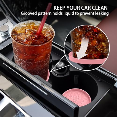 Car Coasters for Cup Holders [4 Pack] - 2.75In Silicone Auto Mug Mats - Universal Non-Slip Recessed Car Interior AccessoriesPink - color: 4pack-pink