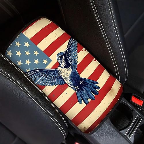 Car Center Console Pad, Universal Waterproof Car Armrest Seat Box Cover, Car Interior Accessories for Most Vehicle SUV Truck Vintage American Flag Hummingbird Car Armrest Pad - color: vintage american flag hummingbird