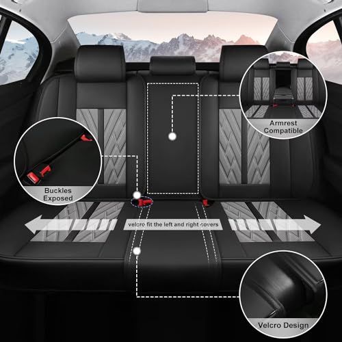 Full Set 5 Seats Custom Fit Faux Leather Seat Covers for Nissan Frontier 2007-2026, Airbag Compatible, Black & Dark Gray - color: #073 Black&Grey, size: 5 Seats