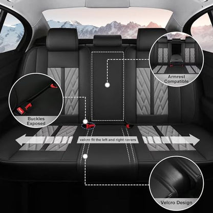 Full Set 5 Seats Custom Fit Faux Leather Seat Covers for Nissan Frontier 2007-2026, Airbag Compatible, Black & Dark Gray - color: #073 Black&Grey, size: 5 Seats