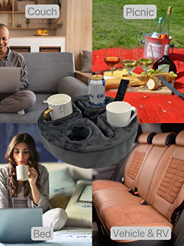 Xchouxer Couch and Bed Cup Holder Pillow, Sofa Organizer Caddy for Drinks, Remotes, Phones, Snacks (Gray) - color: Gray