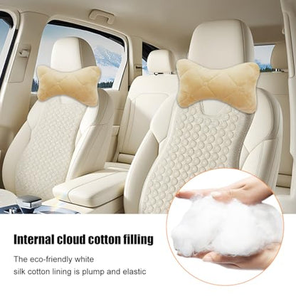 2PCS Car Headrest Pillow, Comfortable Ergonomic Design Vehicle Seat Neck Pillow for Driving Fatigue Relief, Soft Breathable Automotive Interior Head Rest Cushion Pad, Universal Fit (Beige) - color: Beige