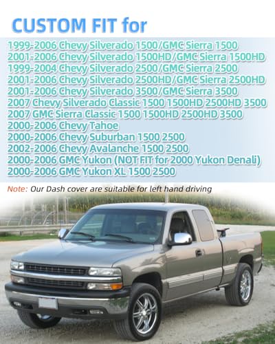 SKYLOTEC Dash Cover Compatible with 1999-2006 Chevrolet Chevy Silverado 1500 2500 3500HD GMC Sierra, 2000-2006 Chevy Tahoe Avalanche Suburban Yukon Dashboard Mat Dash Pad Carpet Protector - size: 1999-2006 Silverado