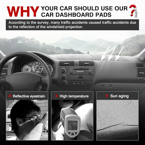 Autorder Dashboard Cover Mat for Honda Civic 2001-2005 Accessories Dash Cover Upgrade Flannel Dash Mat Sunshade Glare UV Rays Protector - size: 2001-2005 Honda Civic