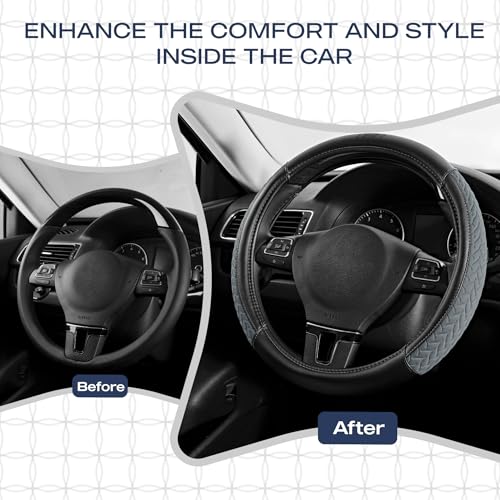 Skechers Steering Wheel Cover,Max Cushioning Leather Steering Wheel Cover Universal Fit 14" 1/2-15" Car Wheel Protector for Men Women Fit Suvs,Vans,Sedans,Car,Trucks,Gray - color: Grey