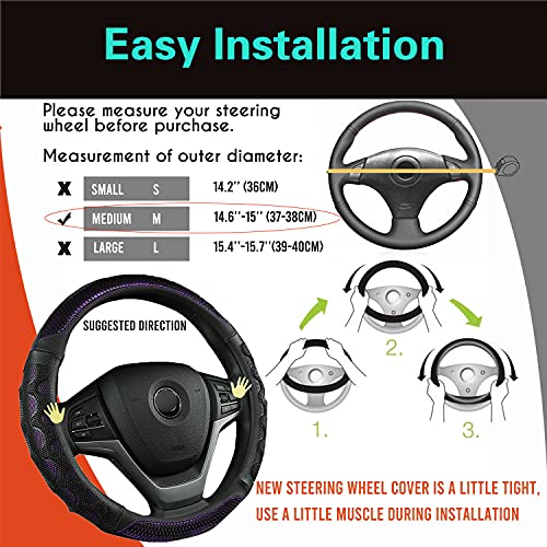 PINCTROT Steering Wheel Cover Great Grip with 3D Honeycomb Anti-Slip Design, Universal 14.5-15 Inch (Purple) - color: 5.Purple, size: Medium(Standard) Size[14 1/2''-15'']