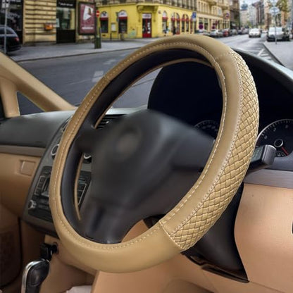 Flying Banner car Steering Wheel Cover Faux Leather Massage Universal fit 3D Honeycomb Hole Anti-Slip Sporty 15 Inches (Tan Tan) - color: Tan Tan