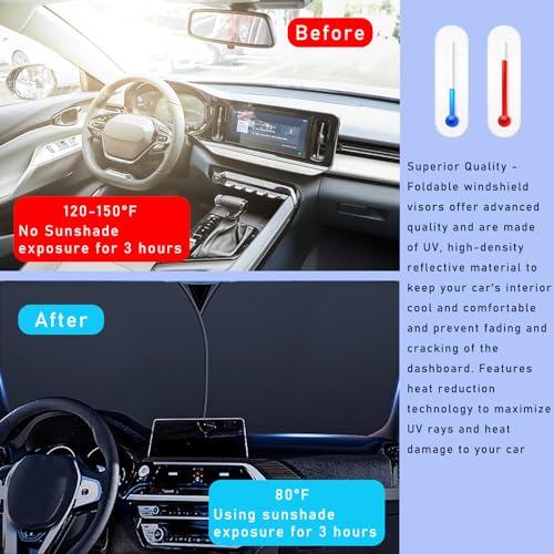 2 PCS Car Windshield Sun Shade, Auto Sun Heat and UV Rays Blocker, 28"×31" Foldable Automotive Front Window Sunshade Protector, Universal Vehicle Interior Accessories (Red Flag-M) - color: Red Flag-M (28×31 inches)