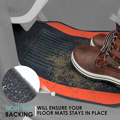 FH Group Automotive Floor Mats – Universal Fit Premium Carpet Car Mats with Driver Heel Pad, Full Set for Cars, SUVs & Trucks - Orange - color: Orange