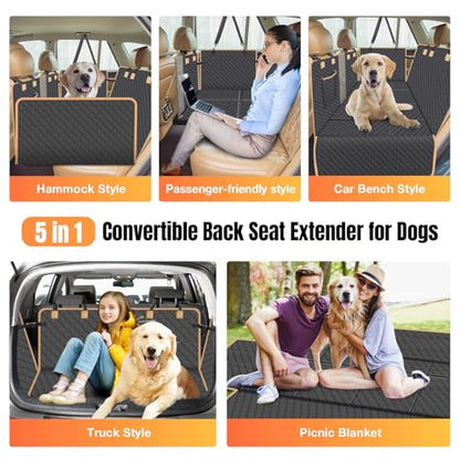 Hard Bottom Dog Car Seat Cover for Back Seat, Holds 420lbs - Waterproof Sturdy Nonslip Hammock for Cars/Trucks/SUVs - Easy to Clean & Safe Backseat Extender for Large Dogs