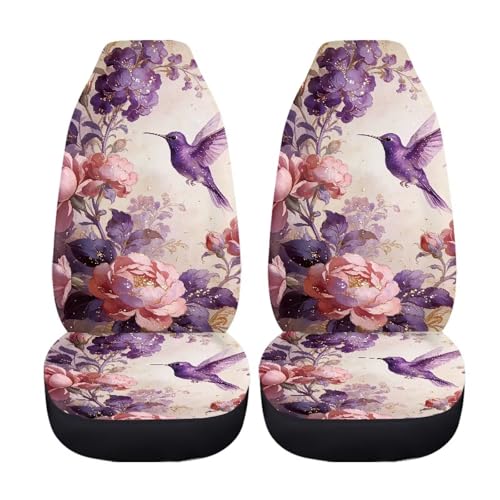 Hummingbird Peony Flower Print Auto Seat Cover Sets 2 Packs, Breathable Auto Interior Decoration Wear-Resisting Car Interior Cover, Fits Most Vehicles, Cars, Sedans, Trucks, SUVs, Vans - color: Hummingbird Peony Flower