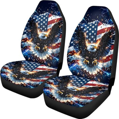 Dreaweet American Eagle Print Car Seat Covers Front Seats Only Universal Patriotic Car Accessories Interior 2 Piece Elastic Breathable Bucket Seat Covers for Most Cars SUV Trucks - color: American Eagle