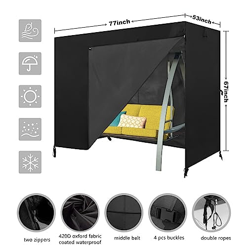 Outdoor Swing Cover 3 Triple Seater Garden Swing Cover Garden Hammock Glider Chair Cover Patio Furniture Cover UV Resistant Swing Cover All Weather Protection(77x53x67inch) Black - color: Black, size: 77L x53W x67H inch