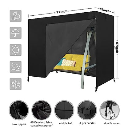 Outdoor Swing Cover 3 Triple Seater Garden Swing Cover Garden Hammock Glider Chair Cover Patio Furniture Cover UV Resistant Swing Cover All Weather Protection(77x53x67inch) Black - color: Black, size: 77L x53W x67H inch