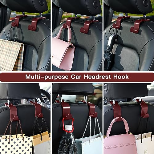 Soleebee 4 Pack Car Headrest Hooks - Universal Auto Hooks, Back Seat Hangers, Storage Organizer (Brown) - color: Brown