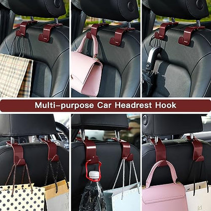 Soleebee 4 Pack Car Headrest Hooks - Universal Auto Hooks, Back Seat Hangers, Storage Organizer (Brown) - color: Brown