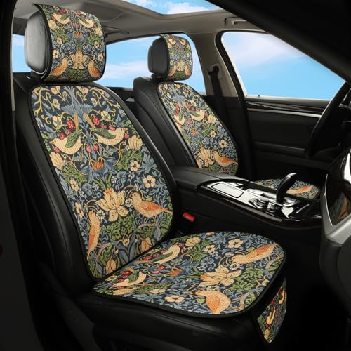 Luxury Boho Car Seat Covers Set,2-Front Seat Full Set,William Morris Vintage Bohemian Floral Pattern Honeycomb Knit Fabric,Breathable&All-Season Universal Automotive Seat Protectors - color: William Morris, size: 2 Front-Seat