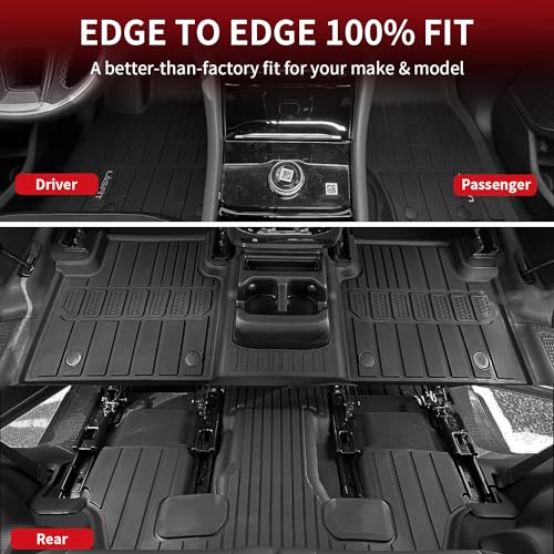 LASFIT Floor Mats for Jeep Grand Cherokee L 2021-2025 2026 (ONLY for 6-Passengers Without Center Console) All Weather TPE Custom Fit Car Mats Floor Liners 1st & 2nd & 3th Row, Black - style: Grand Cherokee L 6-Seat 2021-2026 Floor Mats