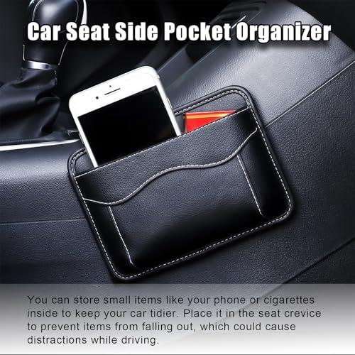 Car Seat Side Pocket Organizer, PU Leather Car Storage Bag Multifunctional Phone Wallet Key Card Holder Gap Filler Universal Pouch for Auto Door Seat Side Dash Interior Accessories (Black)