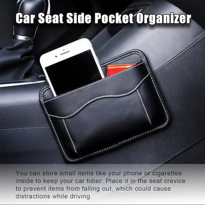 Car Seat Side Pocket Organizer, PU Leather Car Storage Bag Multifunctional Phone Wallet Key Card Holder Gap Filler Universal Pouch for Auto Door Seat Side Dash Interior Accessories (Black)
