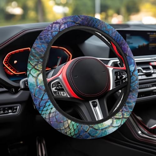 AFPANQZ Auto Steering Wheel Covers Comfort Anti-Slip Safety Stretch-on 14-15 inch, Colorful Snake Skin Easy Fix Machine Washable Steering Wheel Protection - color: Colorful Snake Skin