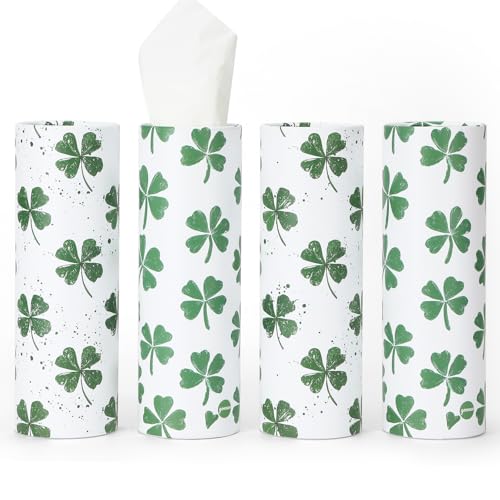 Car Tissue Holder (4 PK) - 50 3-Ply Tissues Cylinder, Fits Car Cup Holders, Portable Travel Tubes Box Container, Clover Design, Round Tissue Container for Car Accessories - style: Clover