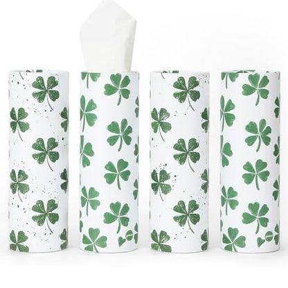 Car Tissue Holder (4 PK) - 50 3-Ply Tissues Cylinder, Fits Car Cup Holders, Portable Travel Tubes Box Container, Clover Design, Round Tissue Container for Car Accessories - style: Clover
