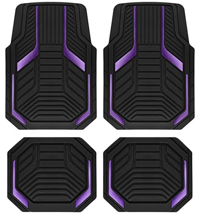 PIC AUTO Heavy Duty Rubber Floor Mats, Purple Aluminum Film Car Mats Set, Front and Rear Car Mats with Anti-Slip Backing, All Weather Protection, Trim-to-Fit for Automotive SUV, Sedan, Van - color: Purple
