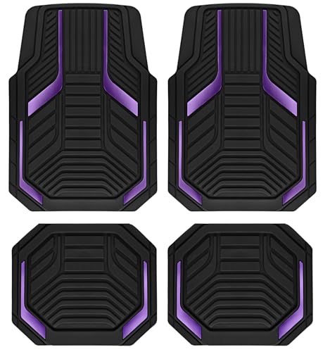 PIC AUTO Heavy Duty Rubber Floor Mats, Purple Aluminum Film Car Mats Set, Front and Rear Car Mats with Anti-Slip Backing, All Weather Protection, Trim-to-Fit for Automotive SUV, Sedan, Van - color: Purple