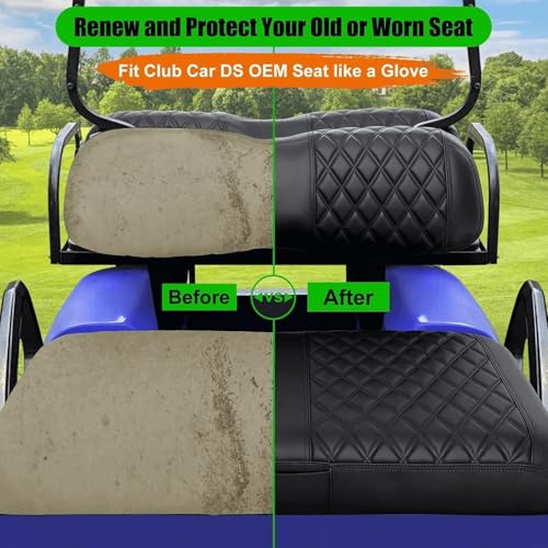 Club Car DS Seat Covers, Golf Cart Seat Covers for Club Car DS OEM Ordinary Seat-Thick Premium Marine Leather Custom Diamond Comfortable/Anti-Scratch/Anti-Fading/Easy to Install - style: Fit Club Car DS 2000 UP Front Seat