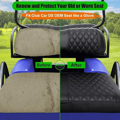 Club Car DS Seat Covers, Golf Cart Seat Covers for Club Car DS OEM Ordinary Seat-Thick Premium Marine Leather Custom Diamond Comfortable/Anti-Scratch/Anti-Fading/Easy to Install - style: Fit Club Car DS 2000 UP Front Seat